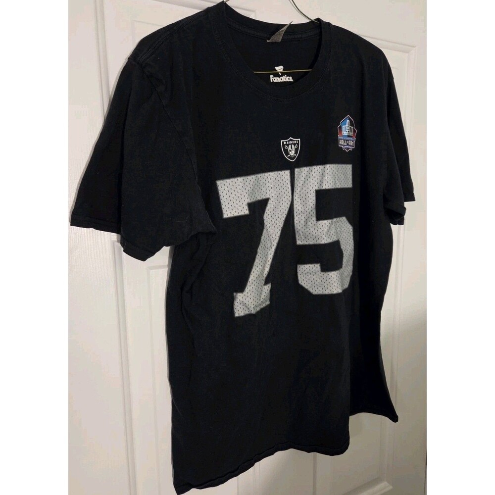 Large Fanatics Football Tshirt Hall Of Fame LA Las Vegas Raiders #75 LONG